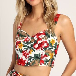 Lulus Luau Love White Tropical Print Sleeveless Tank Top | S
